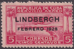 1928-174 CUBA REPUBLICA 1928 MNH 5c LINDBERGHT “G” BROOKEN AIR MAIL. - Ongebruikt