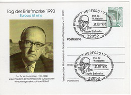 52309 - Bund - 1993 - 80Pfg SWK PrivatGAKte "Prof. Hallstein" M SoStpl HERFORD - PROF HALLSTEIN TAG DER BRIEFMARKE - Institutions Européennes