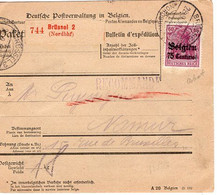 52461 - Deutsches Reich / Besetzung Belgien - 1918 - 75c Germania EF A Paketkte BRUESSEL -> NAMUR - Duits Leger