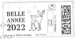 MON TIMBRE EN LIGNE LETTRE ENTIERE DE 2022 - VIGNETTE BELLE ANNEE 2022, UN FAON, COURRIER SUIVI LETTRE 20 GRAMME, A VOIR - Covers & Documents