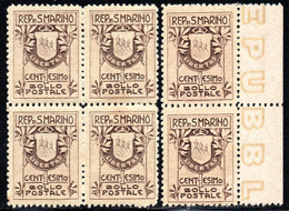 849.SAN MARINO.1910 COAT OF ARMS 1 C. MNH BLOCK OF 4 AND PAIR - Ungebraucht