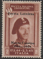 260 - Corpo Polacco 1954 - Governo Di Londra 2zl. Soprastampato Monte Cassino N. P.a. N. 1. Cert. Biondi. Cat. € 320,MNH - 1946-47 Corpo Polacco Periode