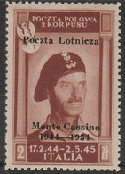 260 - Corpo Polacco 1954 - Governo Di Londra 2zl. Soprastampato Monte Cassino N. P.a. N. 1. Cert. Biondi. Cat. € 320,MNH - 1946-47 Corpo Polacco Period