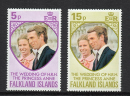 Falkland Islands, 1973, Royal Wedding Princess Anne, MNH, Michel 220-221 - Falkland