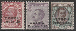 275 -  Corfu  1923 - Francobolli D’Italia Soprastampati N. 9/11. Cat. € 500,00. SPL - Corfù