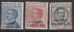 276 -  Corfu  1923 - Francobolli D’Italia Soprastampati N. 12/14. Cat. € 150,00. MNH - Corfù