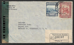 1945 PARAGUAY - REGISTERED LETTER WITH U.S CENSOR TO DETROIT, UNITED STATES - Paraguay