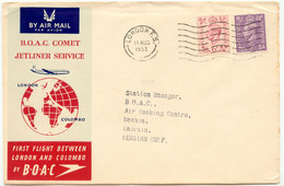 GB 11.8.1952, B.O.A.C. Comet Jetliner Service, Very Fine Rare First Flight "LONDON - BAHRAIN" (Persian Gulf State), Part - Covers & Documents