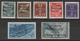 312 Zara  1943 - Francobolli Di Posta Aerea D’Italia Soprastampati N. 1/6,9. Cat. € 875,00. MH - Occup. Tedesca: Zara