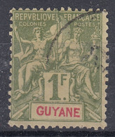 GUYANE : TYPE GROUPE 1F OLIVE N° 42 AVEC OBLITERATION LEGERE - Oblitérés