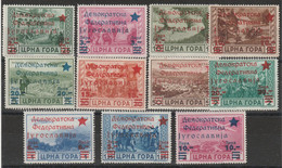 327 Montenegro (Amministrazione Jugoslava)  1945 - Soprastampati In Rosso 11 Valori. MNH - Montenegro