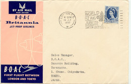 GB 1957 B.O.A.C. Britannia Jet-Prop Airliner, Superb Maiden Flight "LONDON - TOKYO" (Japan), Slogan Postmark "WORLD - Brieven En Documenten