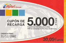 Spain, Espagne, Aitel Fórmula - Cupon Recarga 5.000 Ptas. - Altri & Non Classificati