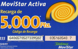 Spain, Espagne, Movistar Activa Recarga De 5.000 Pta Telefonica - Altri & Non Classificati