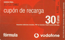 Spain, Espagne, Vodafone Cupon Recarga 30 € - Other & Unclassified
