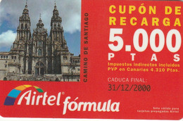 Spain, Espagne, Airtel Formula Camino Santiago Cupon Recarga 5000 Ptas - Andere & Zonder Classificatie