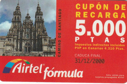 Spain, Espagne, Airtel Formula Camino Santiago Cupon Recarga 5000 Ptas - Other & Unclassified