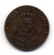 SPAIN, 1 Centimo, Copper, Year 1867, KM #633.1, ISABEL II, 8 Pointed Star. - Otros