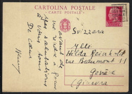 ITALIE 1939:  CP Entier De 75c De Florence Pour Genève - Stamped Stationery