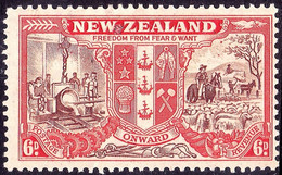 NEW ZEALAND 1946 QEII 6d Chocolate & Vermillion SG674 MH - Usati