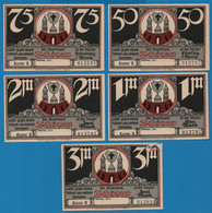 DEUTSCHLAND 5 X BÜTOW STADTBANK 0,50-0,75 Pfg + 1-2-3 MARK 1922 # B 013797 + 013824  Ref# 204.1b - [11] Local Banknote Issues