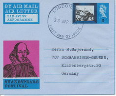 GB April 23, 1964, Shakespeare Festival Airmail Folded Letter 6d On Carmine And On Green Ground, Both As Superb FDC - Lettres & Documents