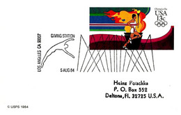 USA - 1984 LOS ANGELES XXIII Olimpiade Olympic Games DIVING Tuffi Su Intero Postale Olimpiade - 7518 - Tuffi
