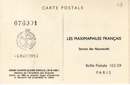 TAMPONNEE MF " SAINTE-CLAIRE DEVILLE " Sur Carte Maximum De 1955. N° YT 1015 Voir Les 2 Scans. Parf état CM - 1950-1959