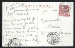 MONACO 1913:  CP Ill. Pour Paris Affr, De 10c, CAD Ondulé - Briefe U. Dokumente