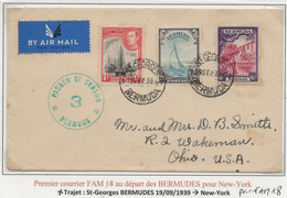 PANAM PAA 1939 FAM 18 BERMUDA Saint Georges FFC To US Passed By Censor 3 By Air Mail Par Avion - Avions