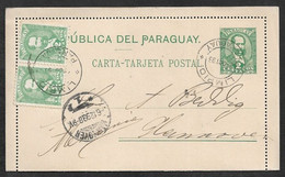 1899 PARAGUAY - USED UPRATED 2c LETTER CARD To HANNOVER, GERMANY - CDS LIMPIO - Paraguay