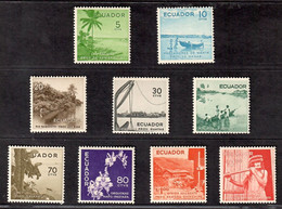 Ecuador 1955-56 Views, Orchid And Jibaro Indian Etc. 9V  LH & MNH Mixed - Ecuador