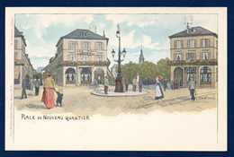 68. Mulhouse. Place Du Nouveau Quartier.  Café Moll, Café Rey, Passants. Illustration Benoît Hartmann - Mulhouse