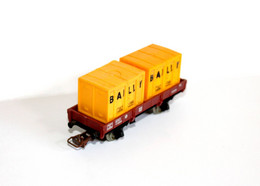 JOUEF - HO - WAGON MARCHANDISE PLAT A ESSIEUX + 2 CONTAINER BAILLY - SNCF 104568 - MINIATURE FERROVIAIRE TRAIN (2105.115 - Güterwaggons