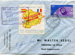 ANDORRE FRANCAIS ENVELOPPE AVEC VIGNETTE TRILINGUE " PREMIER VOL DE FUSEE-ZUCKER EN ANDORRE " + CACHET "ZR 122 ZUCKER.." - Storia Postale