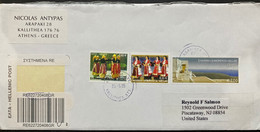 GREECE 2005, MUSIC,DANCE ,CULTURE,COSTUME,NATURE,BUILDING,ARCHITECTURE REGISTER COVER TO USA KALLITHEA CITY CANCELLATION - Covers & Documents