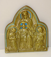 *GRANDE PLAQUE BRONZE émail DOMINIQUE PIECHAUD VIERGE A L'ENFANT RELIGION E - Bronzen