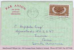 Ireland 1965 ICY 10d Paying Airletter Rate On Aerogramme Form, Bray To Lima Peru BRI CHUALANN 2 X 1965 - Lettres & Documents