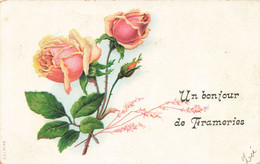 Un Bonjour De FRAMERIES - Carte Colorée, Gaufrée Et Circulé Vers Melle J.Marien à La Sucrerie De Moerbeke - Frameries