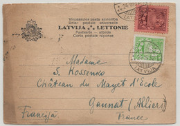 LETTONIE Latvija 1932 Daugawpils Pastkarte Atbilde Postcard Carte Postale Réponse Pour FRANCE DAGUIN Gannat Allier - Lettonia