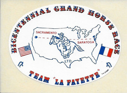 Publicité - Autocollant - Bicentennial Grand Horse Race - Sacramento Saratoga - Team La FAYETTE - Coursier Cavalier USA - Autocollants