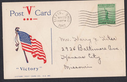 Printed Vintage Size Postcard Post 'V' Card Victory Tiffin Ohio 1942 War Theme Card Displaying USA Stamp - Covers & Documents