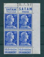 !!! 20 F MARIANNE DE MULLER BLOC DE 4 AVEC PUBS SATAM - GRAMMONT ET COIN DATE NEUF ** - 1950-1959