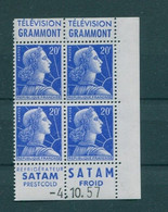 !!! 20 F MARIANNE DE MULLER BLOC DE 4 AVEC PUBS GRAMMONT - SATAM ET COIN DATE NEUF ** - 1950-1959