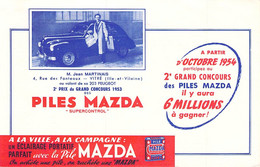 VIEUX PAPIERS BUVARD PILES MAZDA MARTINAIS 203 PEUGEOT 1953  21 X 13 CM - Electricity & Gas