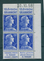 !!! 20 F MARIANNE DE MULLER BLOC DE 4 AVEC PUBS GRAMMONT - THIAUDE ET COIN DATE NEUF ** - 1950-1959