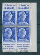 !!! 20 F MARIANNE DE MULLER BLOC DE 4 AVEC PUBS GRAMMONT - THIAUDE ET COIN DATE NEUF ** - Unused Stamps