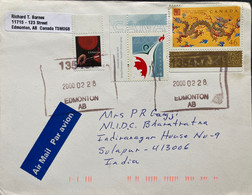 CANADA 2000, DRAGON YEAR ,MILLENNIUM,GLASS BLOWING,3 STAMPS WITH TAB !!! AIRMAIL COVER TO INDIA - Briefe U. Dokumente