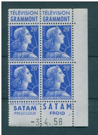 !!! 20 F MARIANNE DE MULLER BLOC DE 4 AVEC PUBS GRAMMONT - SATAM ET COIN DATE NEUF ** - 1950-1959