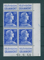 !!! 20 F MARIANNE DE MULLER BLOC DE 4 AVEC PUBS GRAMMONT  - GRAMMONT ET COIN DATE NEUF ** - 1950-1959